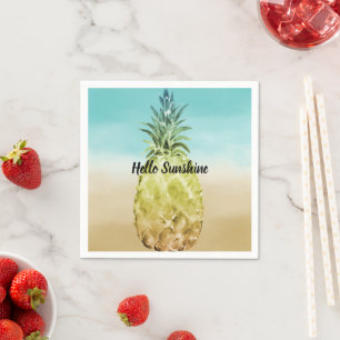 Aqua gold tropical watercolor ombre pineapple napkin