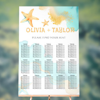 Aqua Gold Watercolor Beachy Starfish Wedding