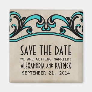 Aqua Gothic Swirls Save the Date Magnet