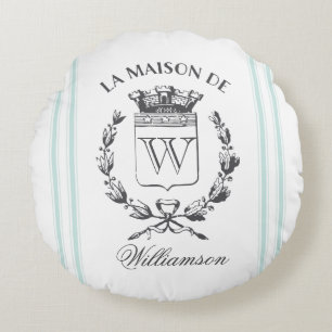 Aqua Grain Sack Custom Family Crest Coussin rond