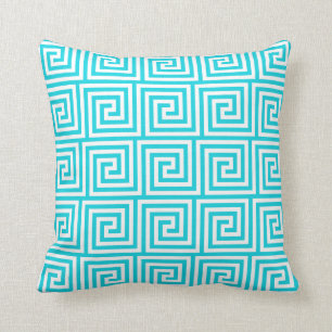 Aqua Greek Key Throw Pillow