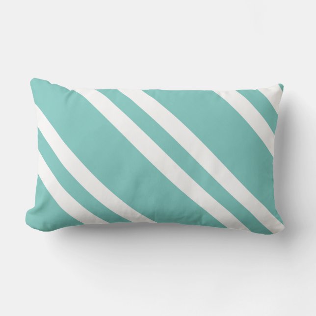 Aqua Green and White Striped Lumbar Pillow (Front)