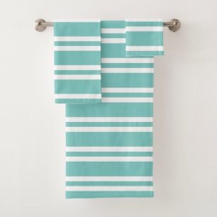 Aqua Green and White Stripes Bath Towel Set