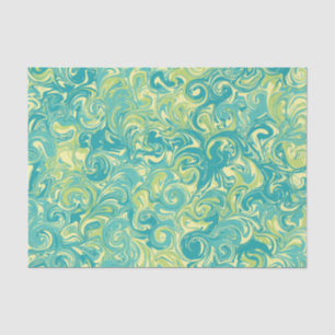 Aqua, Green, and Yellow Marble Swirl Tissue Paper