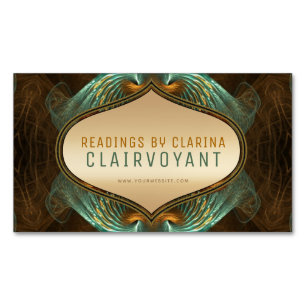 Aqua Green Gold Fractal Arts Clairvoyant Readings  Magnetic Business Card
