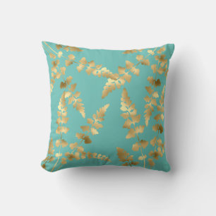 Aqua Green Gold leaf double sided hamptons Throw Pillow