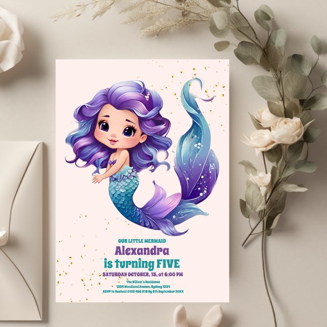 Aqua Green Gold Little Mermaid Birthday Invitation (Creator Uploaded)