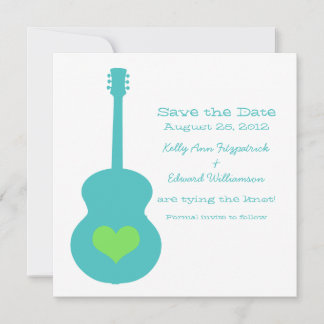 Aqua/Green Guitar Heart Save the Date Invite