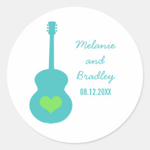 Aqua/Green Guitar Heart Wedding Stickers
