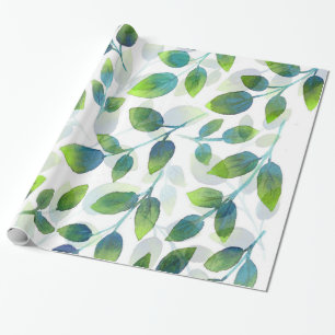 Aqua Green Leaf Pattern Wrapping Paper
