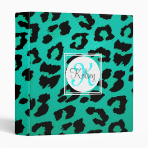 Aqua Green Leopard Print Monogram Binder