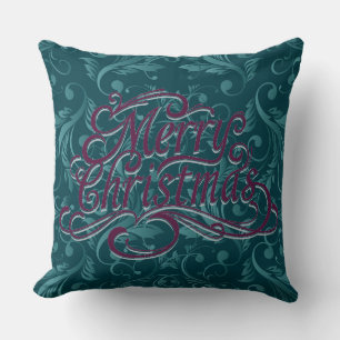 Aqua Green Merry Christmas Decorative Pillow. Throw Pillow