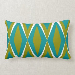 Aqua & Green Mid-Century Diamond Lumbar Pillow