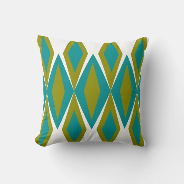 Aqua & Green Mid-Century Diamond Throw Pillow (Front)