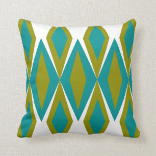 Aqua & Green Mid-Century Diamond Throw Pillow