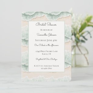 Aqua Green Ocean Waves Sand Beach Bridal Shower Invitation