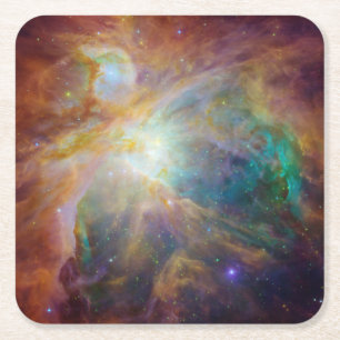 Aqua Green Orion Nebula Celestial Photo Square Paper Coaster