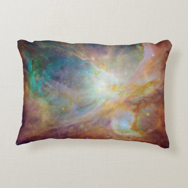 Aqua Green Orion Nebula Decorative Pillow (Back)
