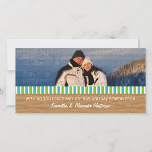 Aqua/Green Rustic Stripes Photo Card