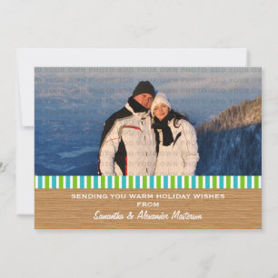Aqua/Green Rustic Stripes Photo Card