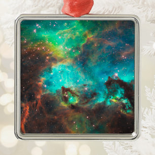 Aqua Green Star Cluster Celestial Metal Ornament