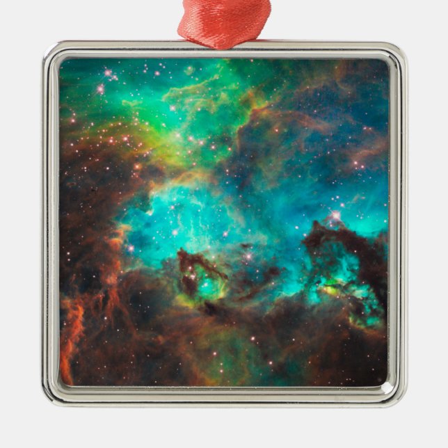 Aqua Green Star Cluster Celestial Metal Ornament (Front)