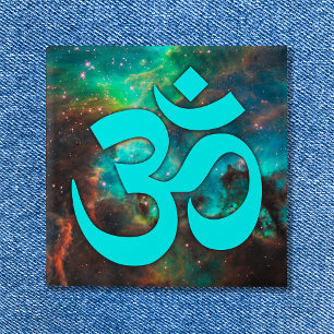Aqua Green Star Cluster Om Symbol 2 Inch Square Button