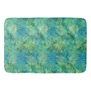 Aqua Green Tropical Hawaii Leaves Watercolor Bath Mat