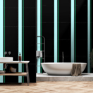 Aqua + Green Vertical Stripe Black Wallpaper
