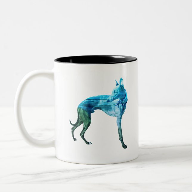Aqua & Green Waves Whippet Two-Tone Coffee Mug (Left)