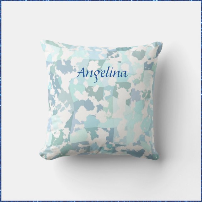 Aqua Grey and White Abstract Geometric Throw Pillow (Creator Uploaded)