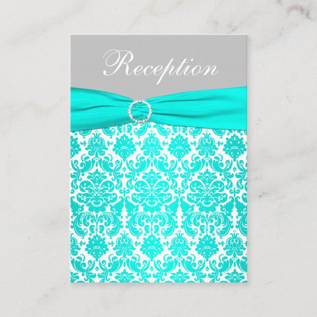Aqua, Grey, and White Damask Enclosure Card (Front)