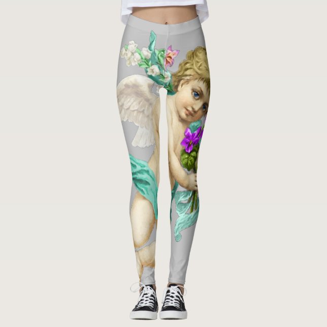 Aqua Grey Cherub Angel Leggings (Front)