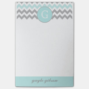 Aqua Grey Chevron Monogram Post-it® Notes
