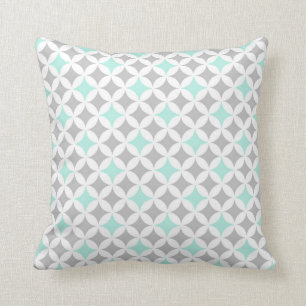 Aqua Grey Circles Pattern Decorative Pillow