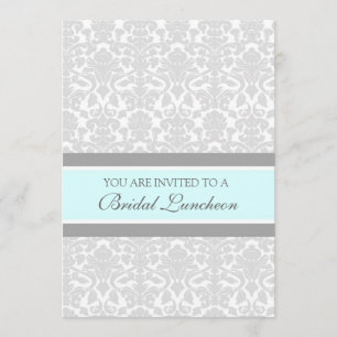 Aqua Grey Damask Bridal Lunch Invitation Cards