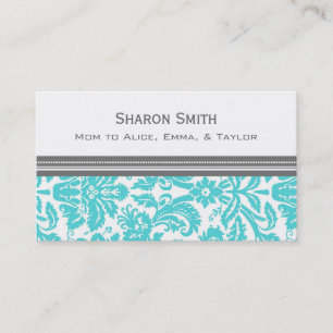 Aqua Grey Damask Mom Calling Cards