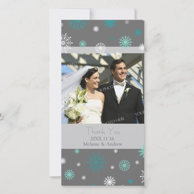 Aqua Grey Merci Cartes photos de mariage d'hiver (Devant)
