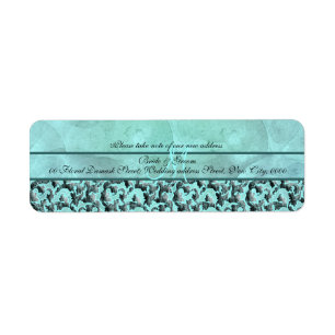 Aqua grey "new address" wedding floral damask