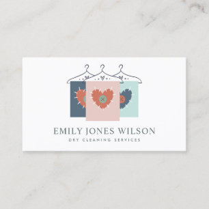 AQUA GREY ORANGE BLUSH HANGING CLOTHES DRYCLEANER BUSINESS CARD