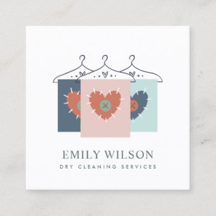 AQUA GREY ORANGE BLUSH HANGING CLOTHES DRYCLEANER SQUARE BUSINESS CARD