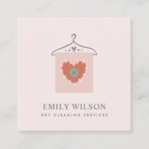 AQUA GREY ORANGE BLUSH HANGING CLOTHES DRYCLEANER SQUARE BUSINESS CARD