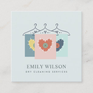 AQUA GREY ORANGE BLUSH HANGING CLOTHES DRYCLEANER SQUARE BUSINESS CARD