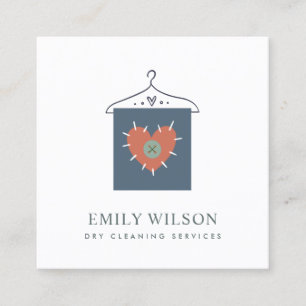 AQUA GREY ORANGE BLUSH HANGING CLOTHES DRYCLEANER SQUARE BUSINESS CARD