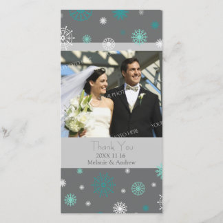 Aqua Grey Thank You Winter Wedding Photo Cards
