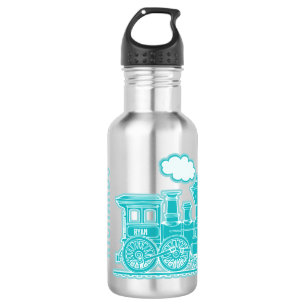 Aqua grey train kids boys full name drinks bottle