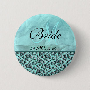 aqua grey wedding bride floral damask 2 inch round button