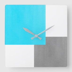 Aqua Grey White Block Square Wall Clock