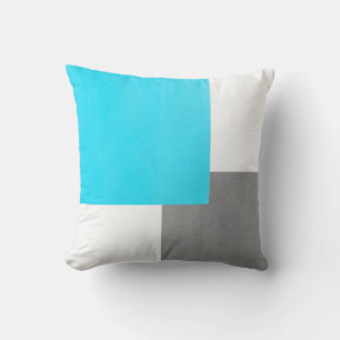 Aqua Grey White Geometric Block Throw Pillow