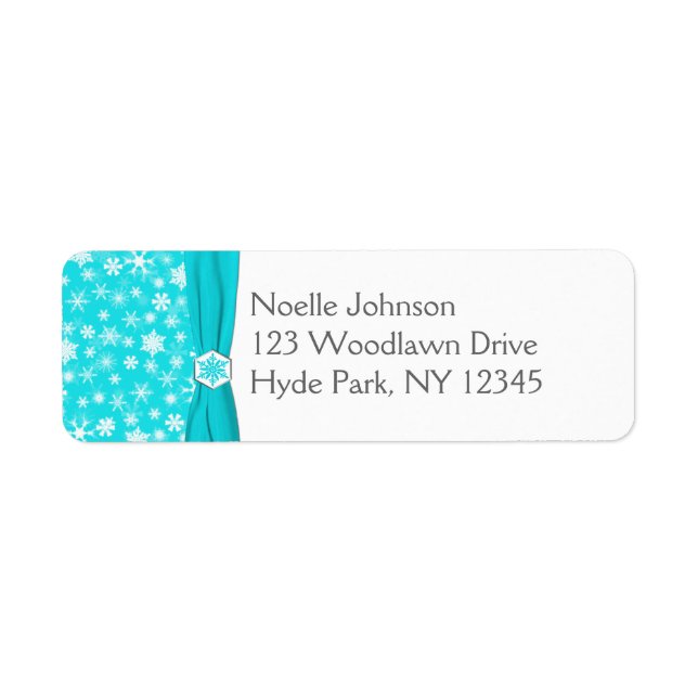 Aqua, Grey, White Snowflakes Return Address Label (Front)